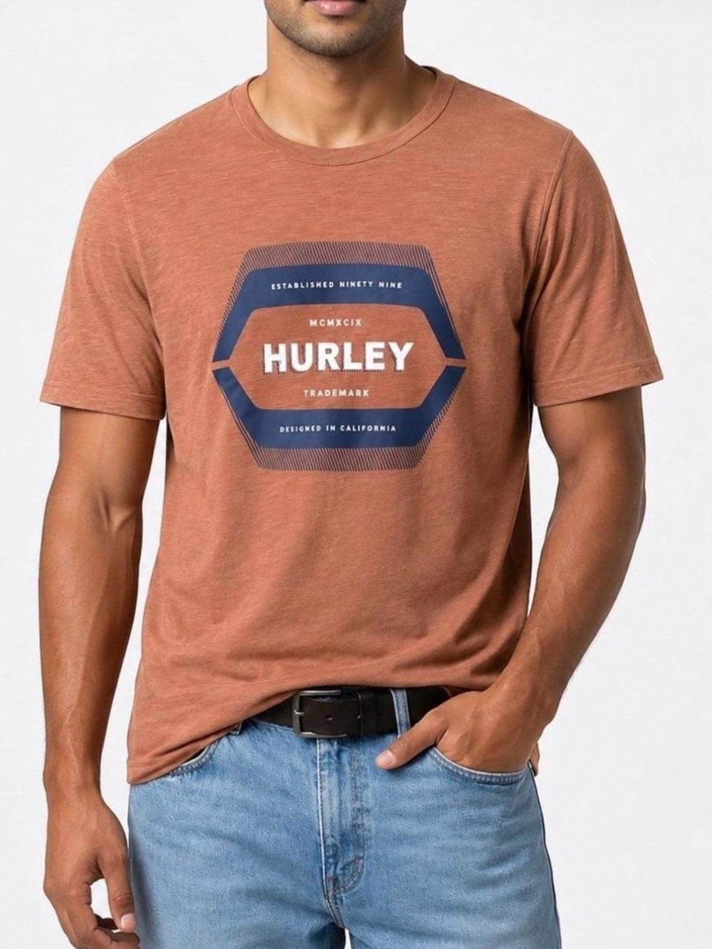 Hurley Men's Rust Short Sleeve Tee with Navy Logo
